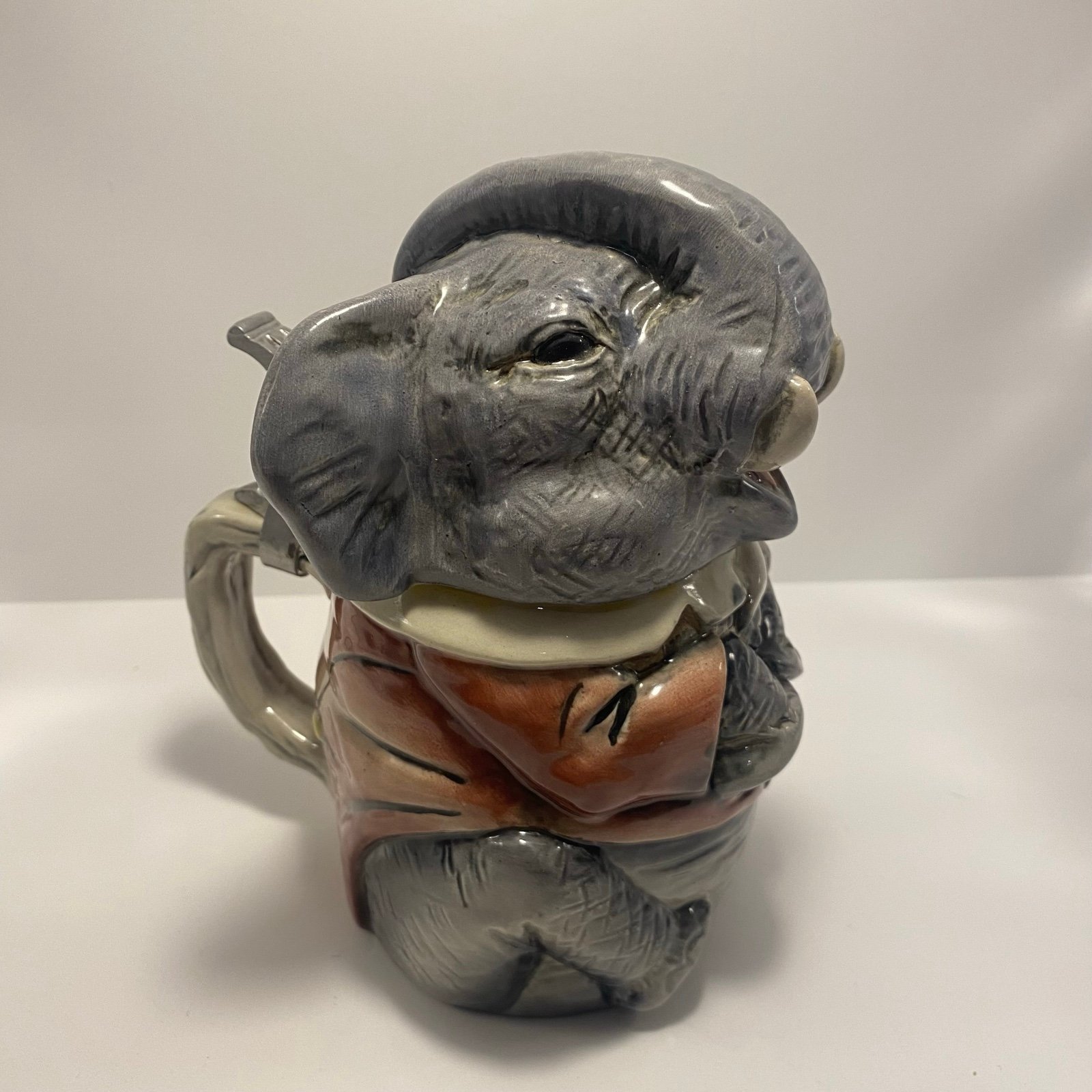 Vintage & Very Rare Handpainted West Germany Elephant Lidded Beer Stein Figural