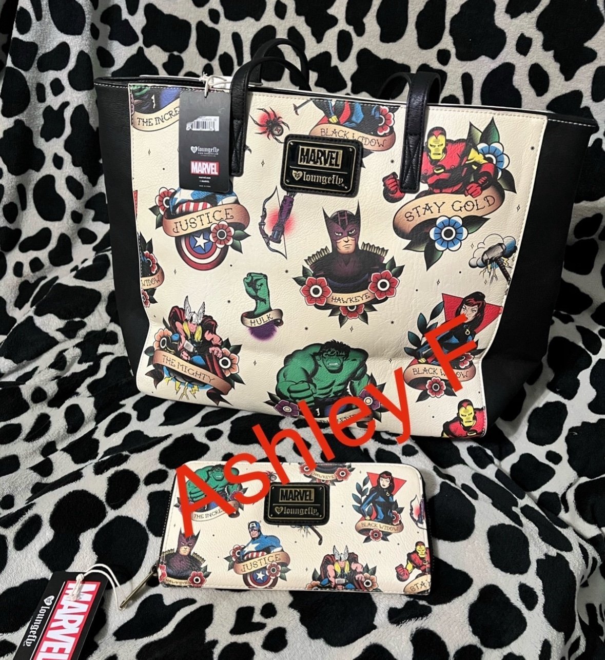 Marvel tattoo loungefly tote purse & wallet heart logo