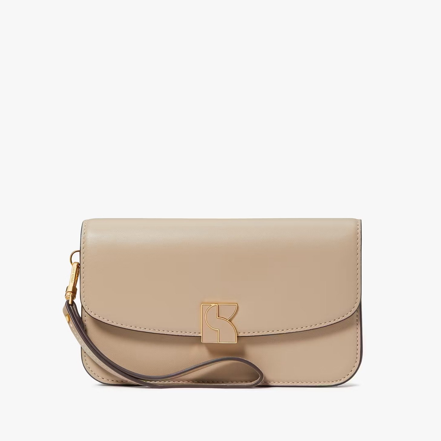 NWT Kate Spade Dakota Flap Smooth Leather Wristlet Bag Timeless Taupe KD173
