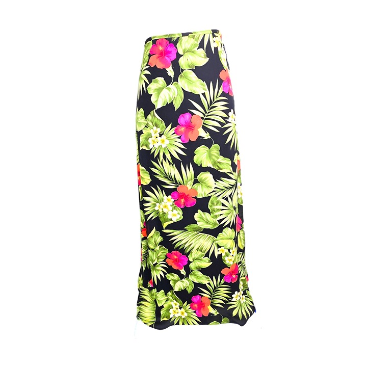 Ralph Lauren LRL Hibiscus Pink Green Black Palm 100% Silk Tropical Maxi Skirt