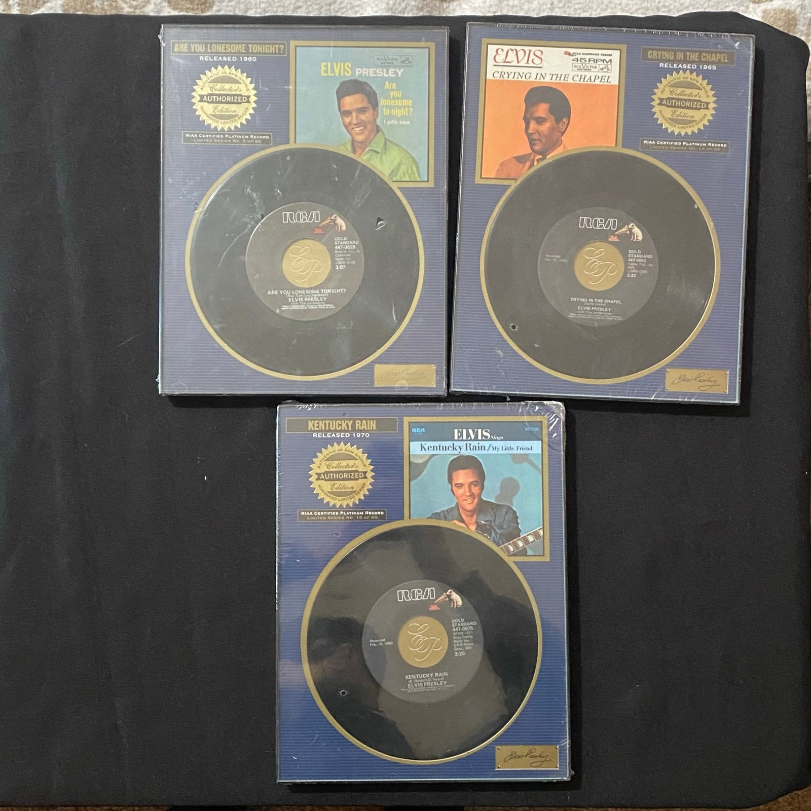 Elvis Presley 3x lot NEW Vintage RIAA Certified Platinum Records Limited Series