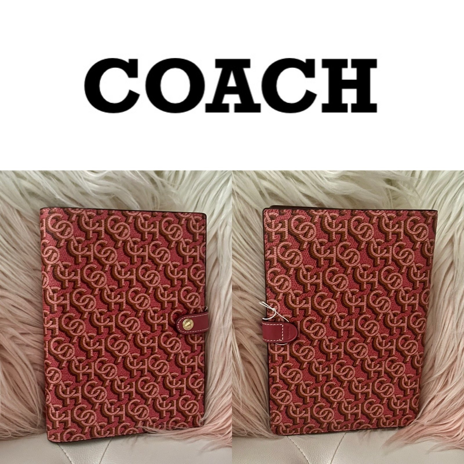NEW Coach Rouge Pink Monogram Print Coated Canvas & Leather Notebook