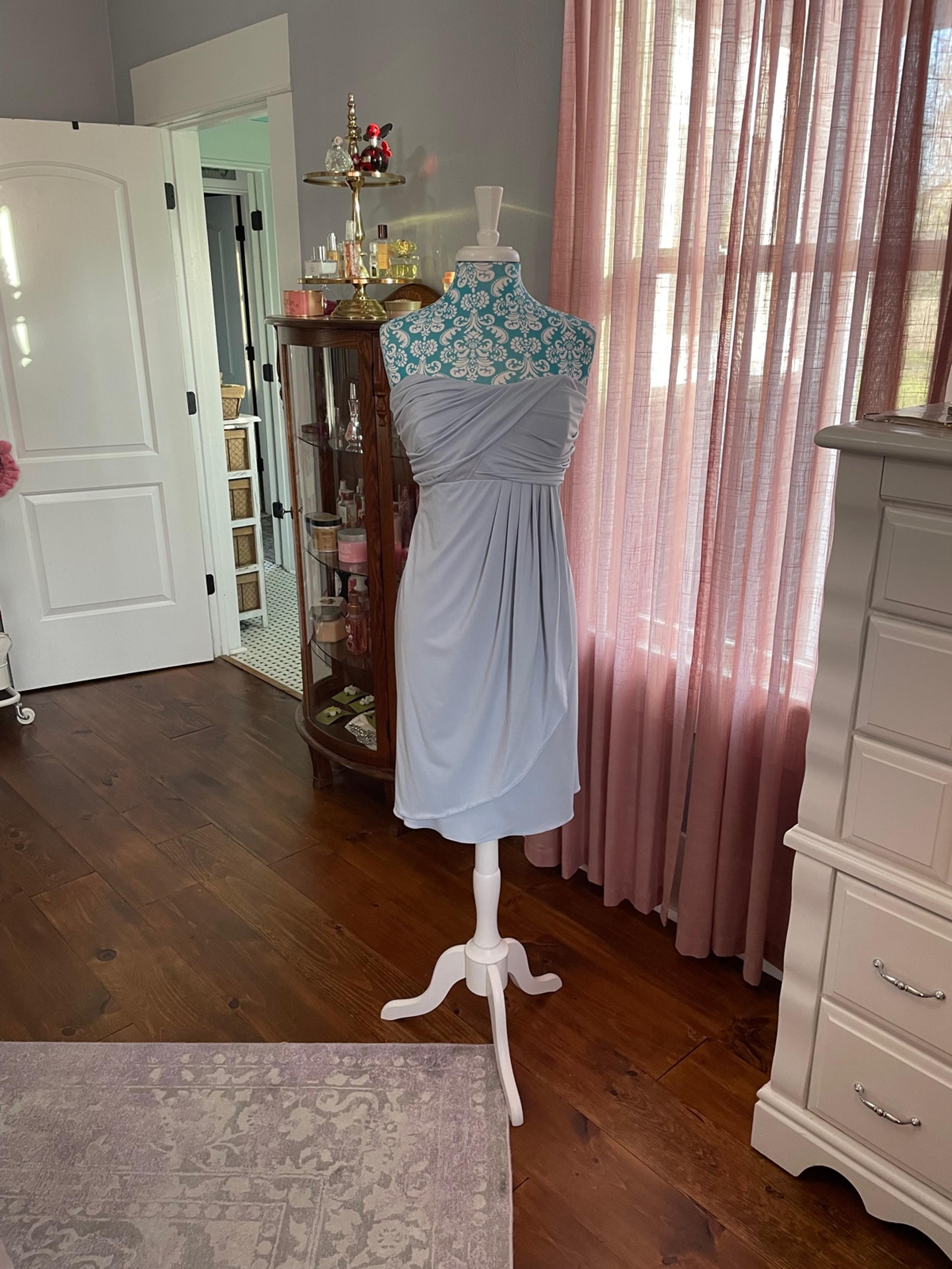 Platinum Grey Strapless Jersey Knee Length Formal Dress by Dessy 2825