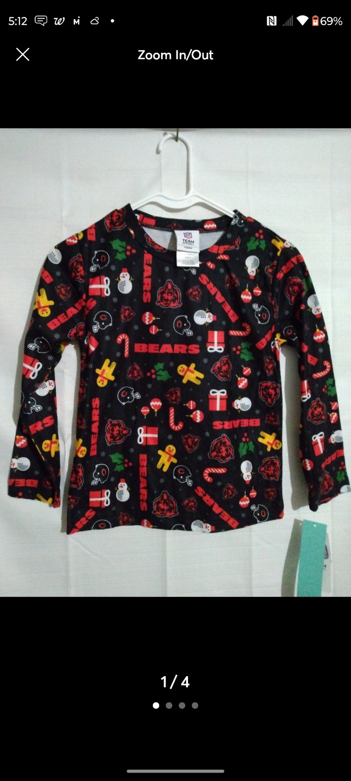 New Youth NFL Chicago Bears Football Long Sleeve Pajama Shirt Christmas Sleep