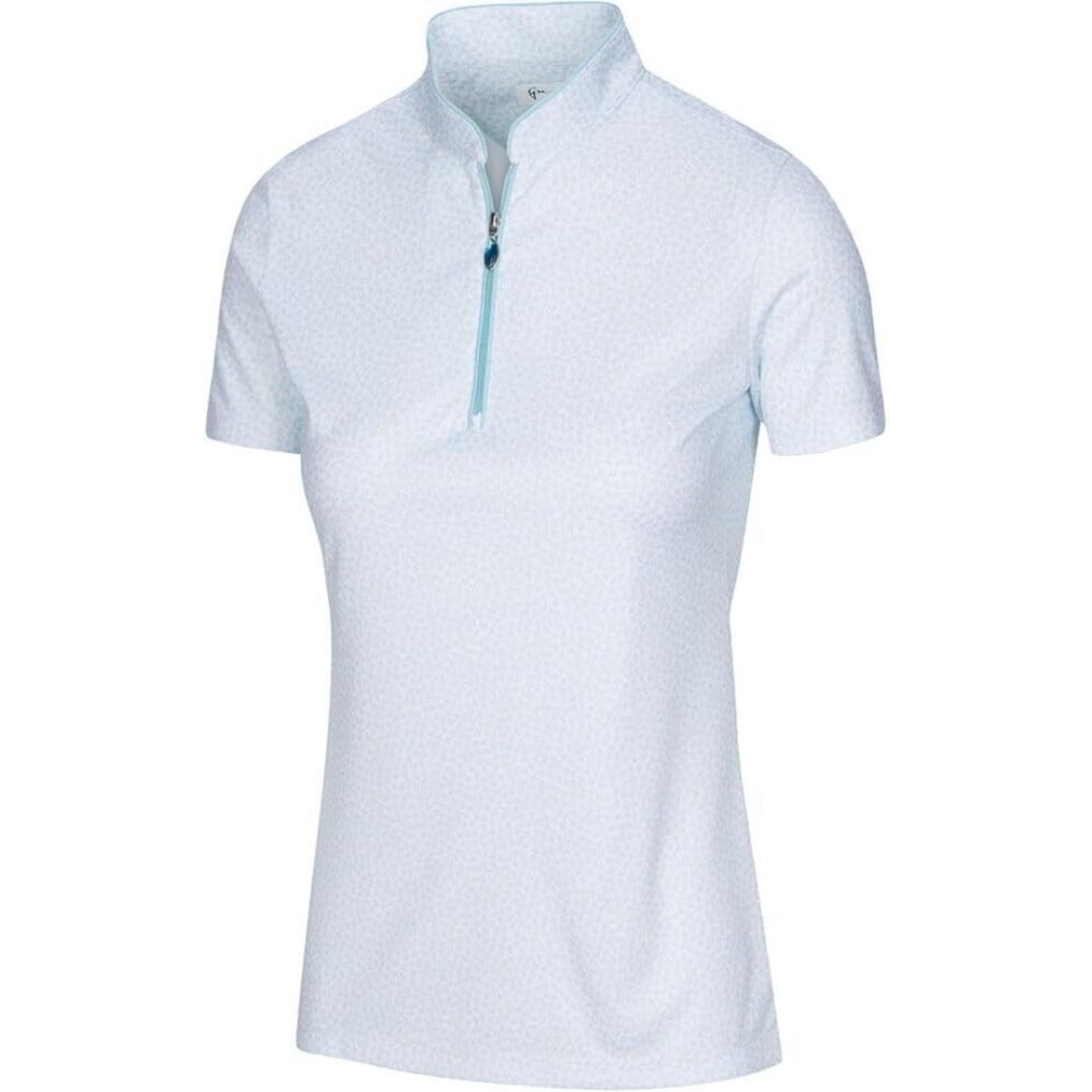 NWT Greg Norman Women Sz S Umbrella Print Zip Polo Golf Shirt G2S22K469 UPF ML75