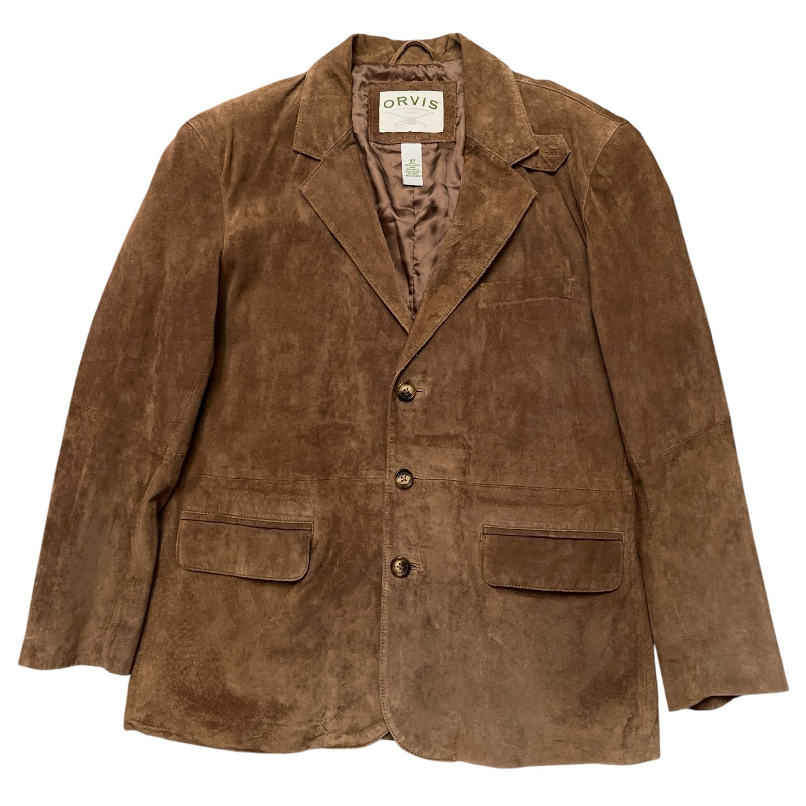 Orvis Vintage Genuine Leather Jacket Mens Size 42 Sports Coat Shooting Brown