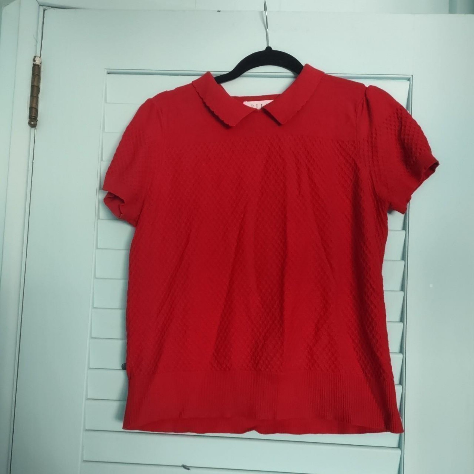 Red Peter Pan Collar Elle Size Medium Shirt Business Casual Officewear Twee