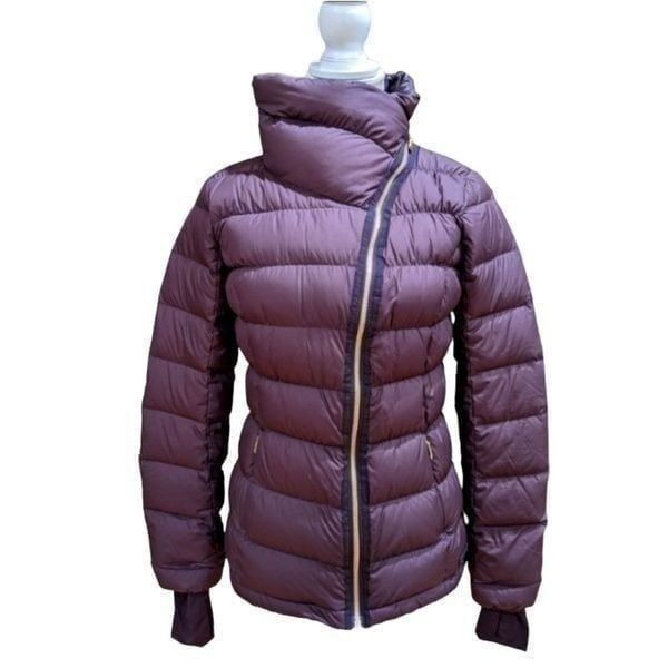 Athleta Women's Purple DownAbout Asymmetrical Zip Quilted Puffer Jacket Size XS