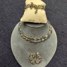 Vintage 2 line layered crystal necklace with matching bracelet and earrings