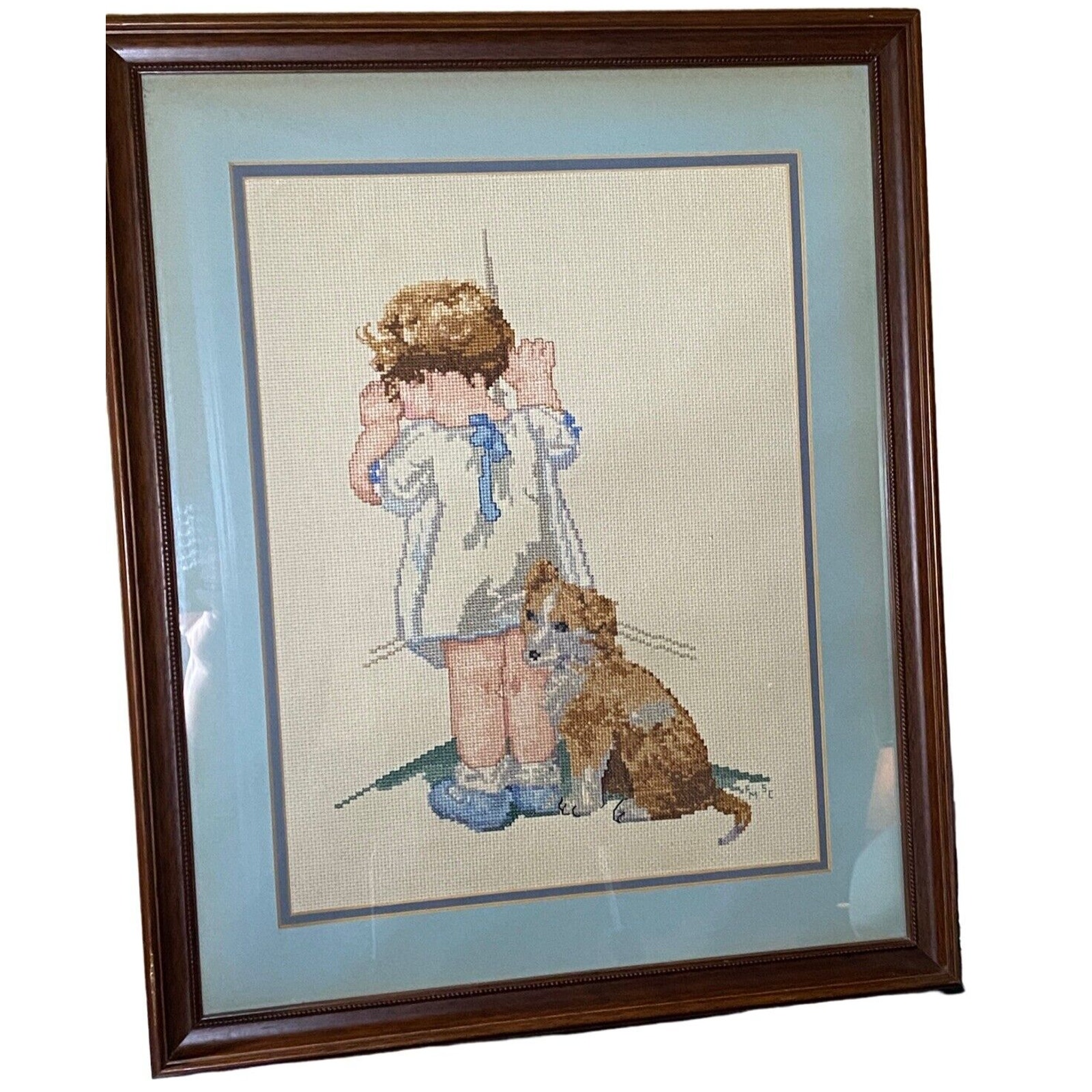Retro Bessie Pease Gutmann Disgrace Matted Cross Stitch Wall Decor 16.5X20