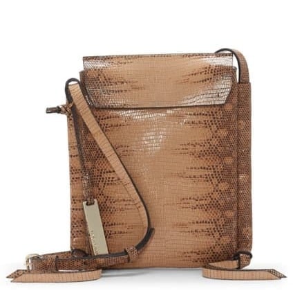 NWT Vince Camuto Rilo Brown Tan Croc Snake Print Leather Small Crossbody Women's