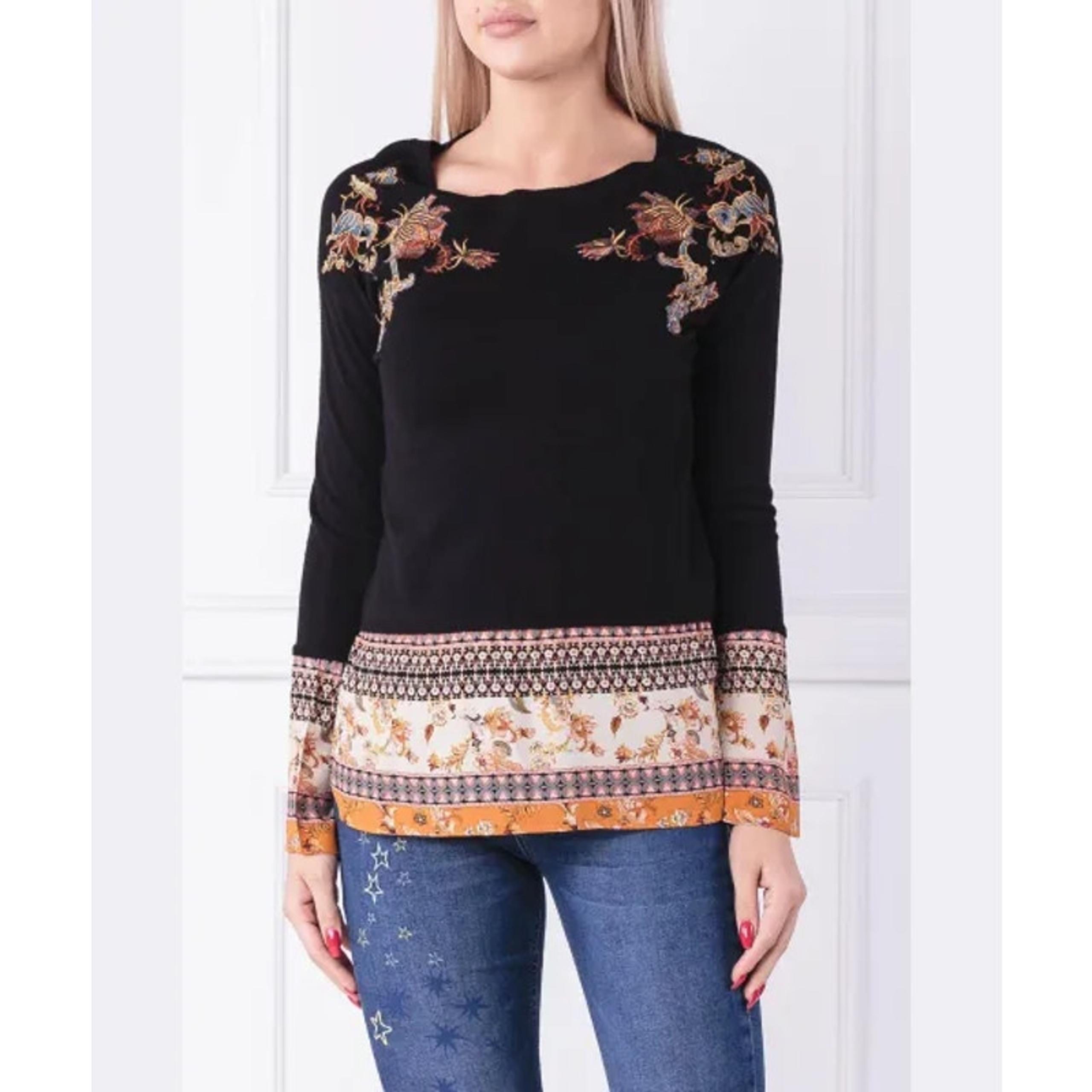 Desigual Autumnal Floral Noor Sweater Slim Fit Embroidered Boho Womens size XL