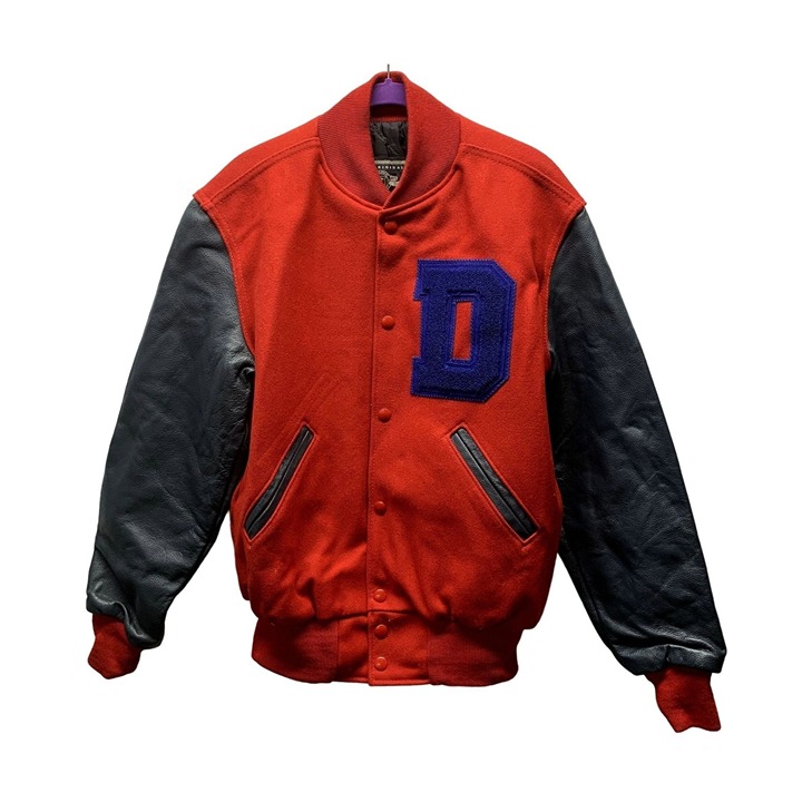 Holloway Varsity Letterman Jacket XS Red Gray Blue D Wool Leather