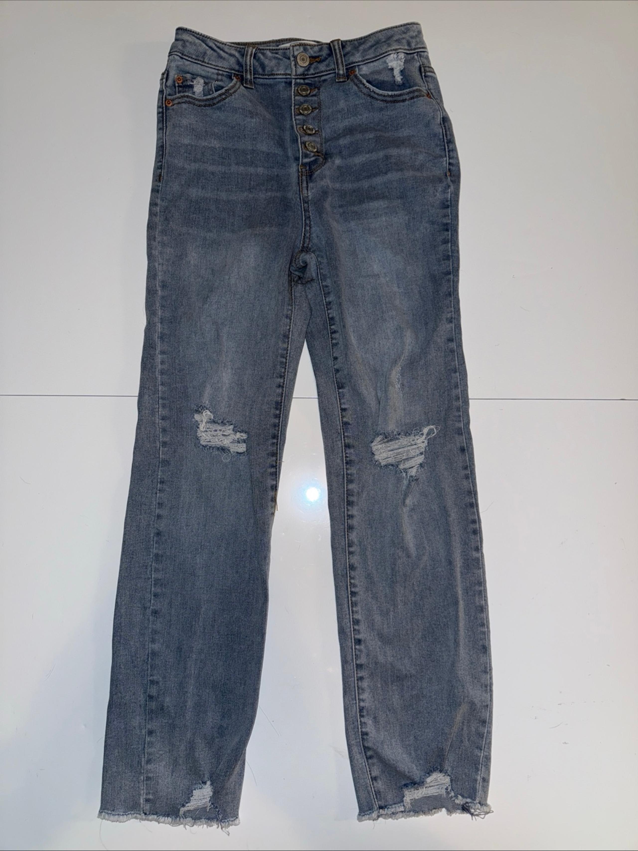 Vanilla Star 90s Boyfriend Blue Jeans Raw Hem Distressed Button Fly Size 3