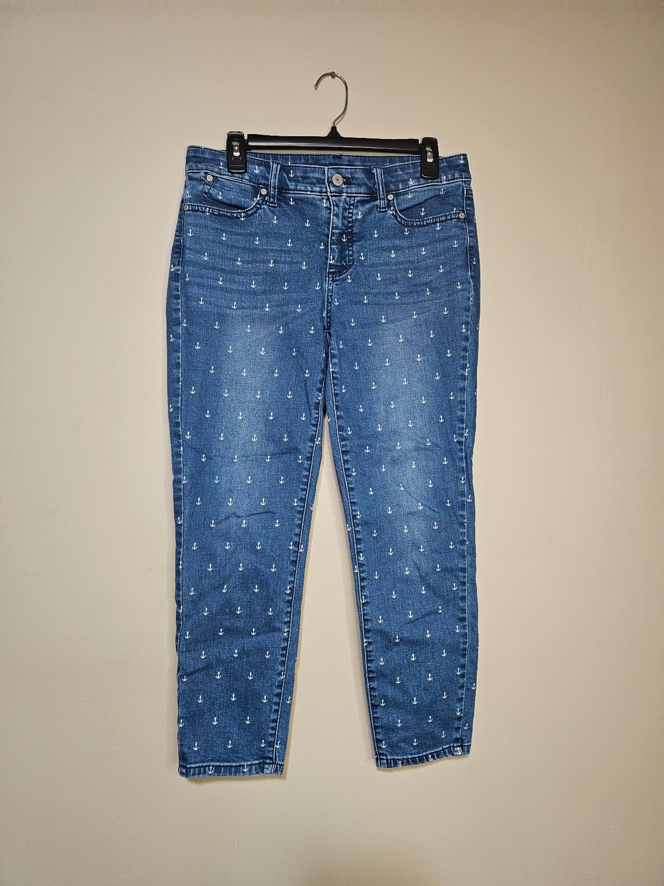 Talbots Women Jeans Sz 6P Flawless Slim Ankle Anchor Stretch Blue Denim Nautical
