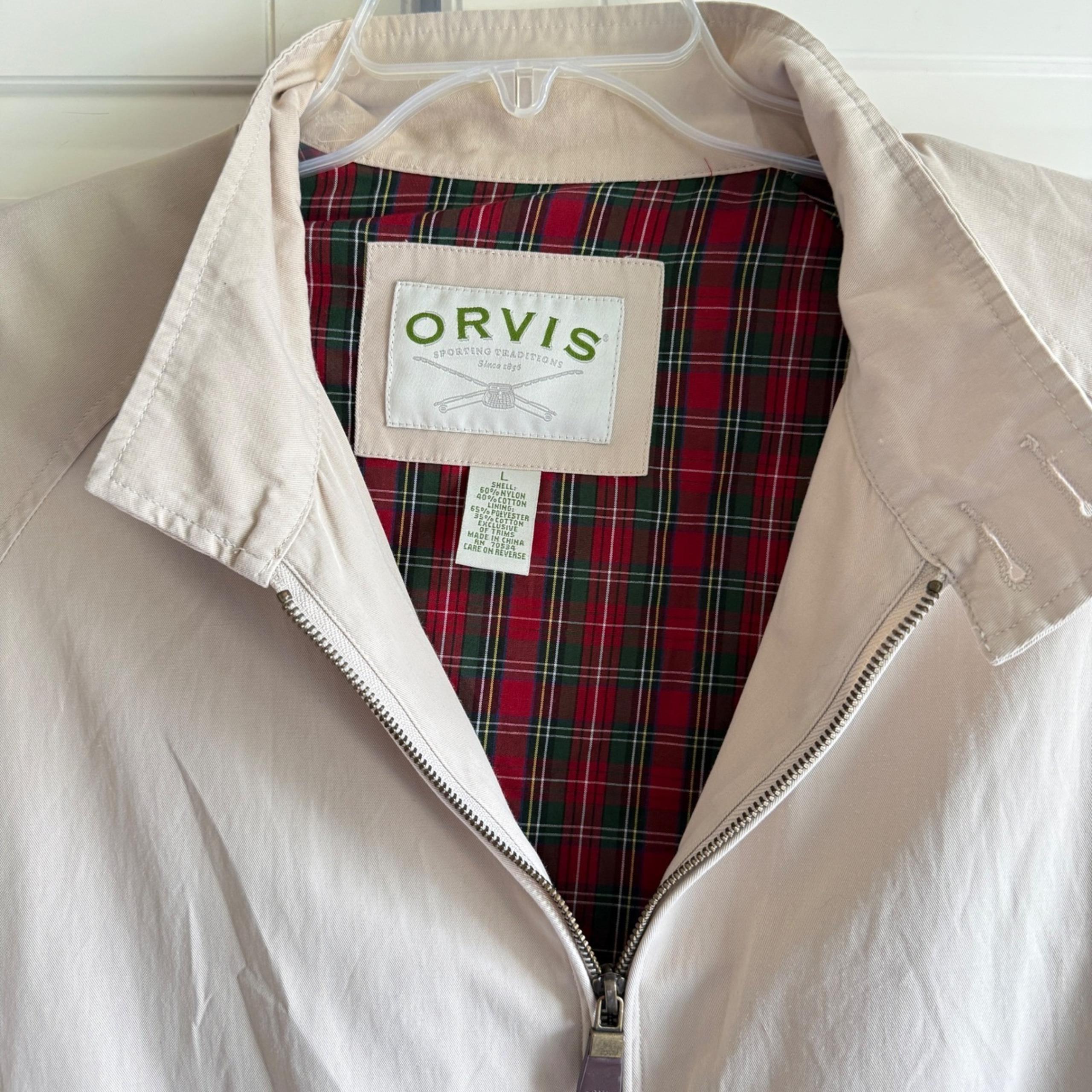 Sporting Traditions Jacket Mens Large Beige Plaid Lined Full Zip - Orvis