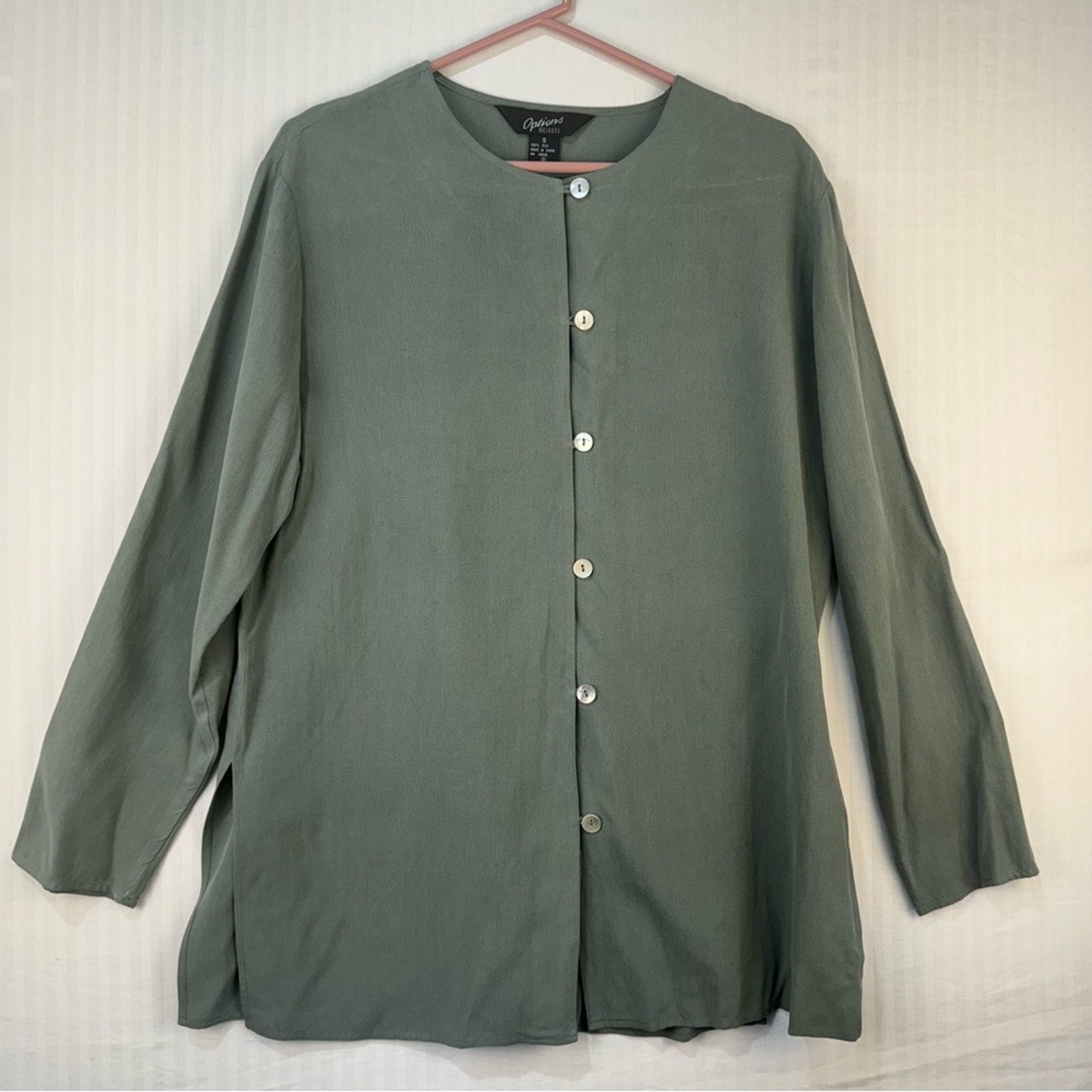 Options Vintage %100 Silk 2-Piece Set Pant & Tunic Size Small 80’s Neutral Green