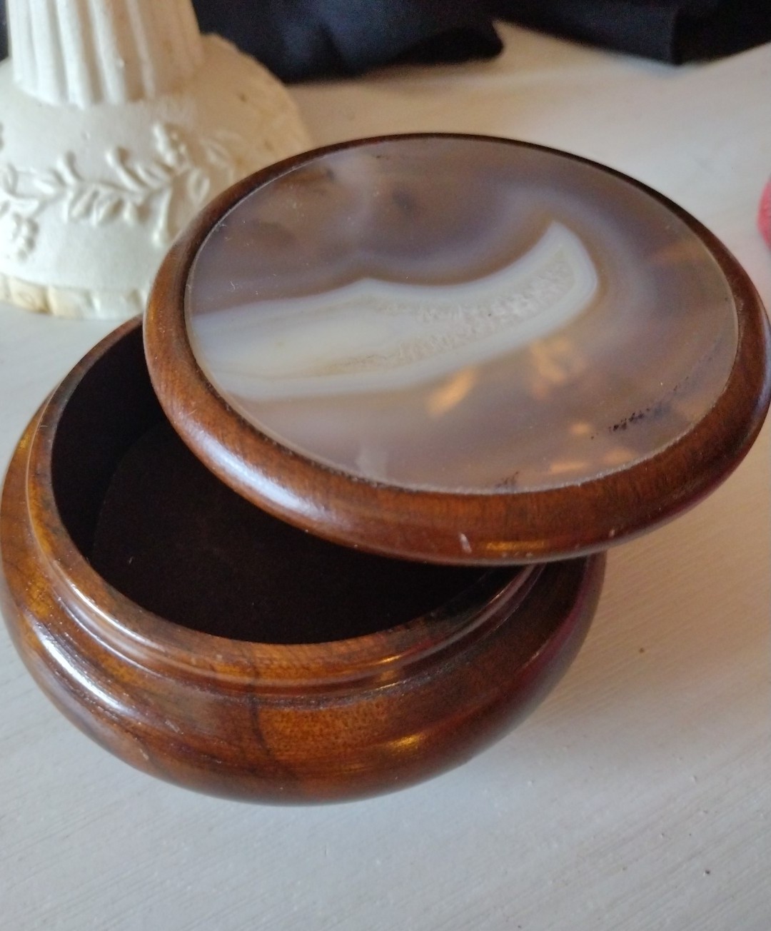 Beautiful agate top wooden box vintage
