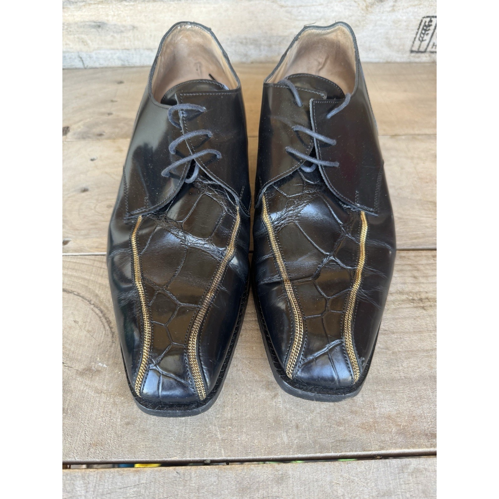 RARE Mauri Black Alligator Crocodile Leather Oxford Shoes Men's Size 12 Italy