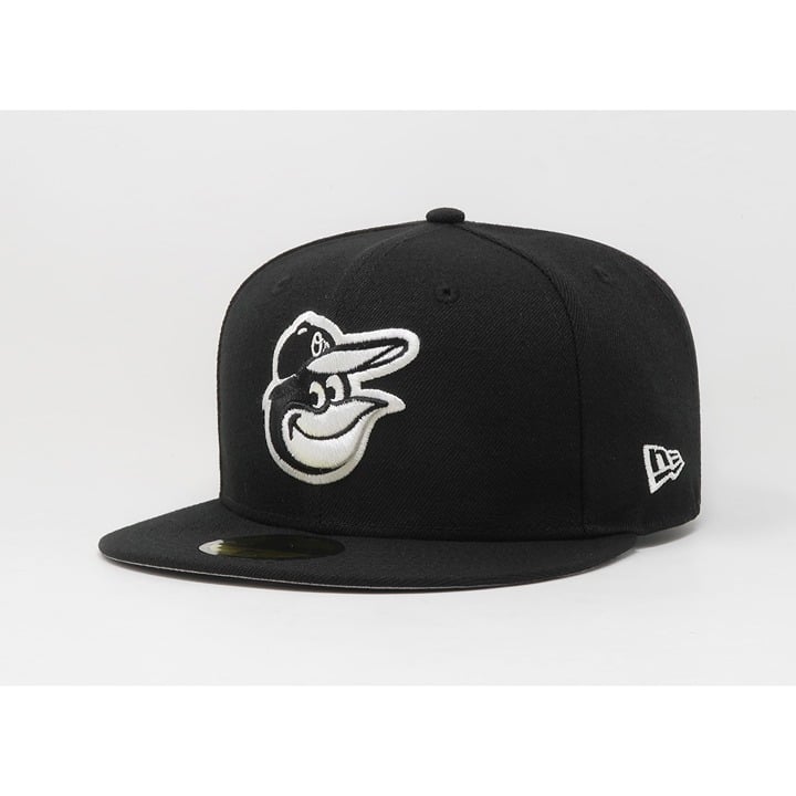 New Era 59Fifty Men's MLB Basic Baltimore Orioles Bird Black Fitted Cap 7 3/8