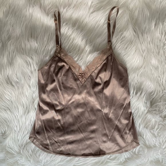 vintage mauve pink satin and lace cami tank top lingerie size small