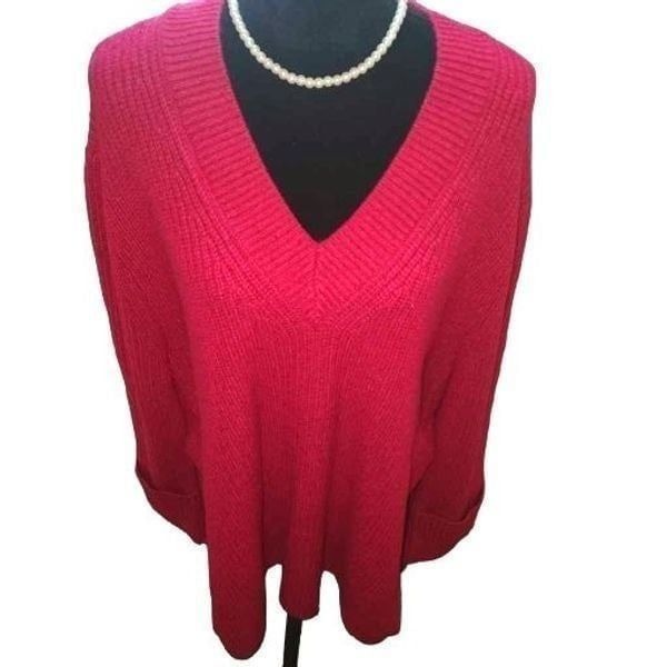 Athleta Shasta Large Pink V Neck Wool Blend Sweater