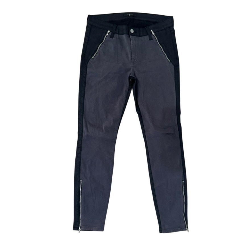 7 For All Mankind Two Tone Suede w Zippers Skinny Jeans in Black/Gray, Size 30