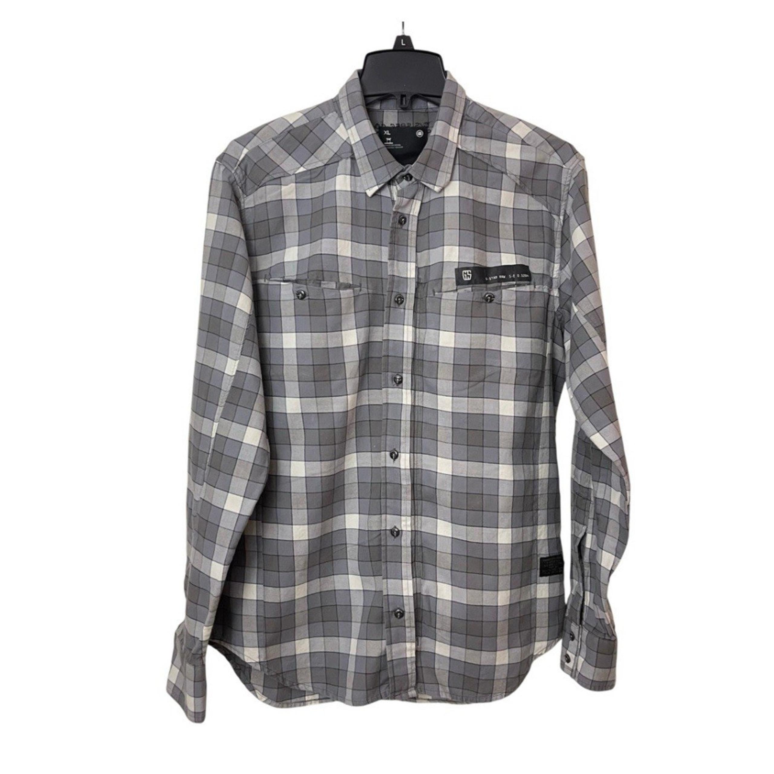 G-STAR Waterpatrol Shirt Mens Large Gray Plaid Flannel Zip Button Up