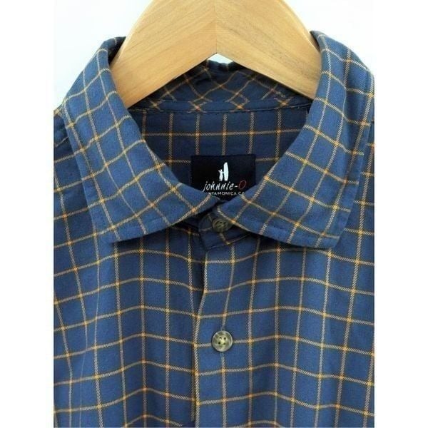 Johnnie O Button Down Flannel Shirt Men Medium Blue Plaid Pipeline Murphy New