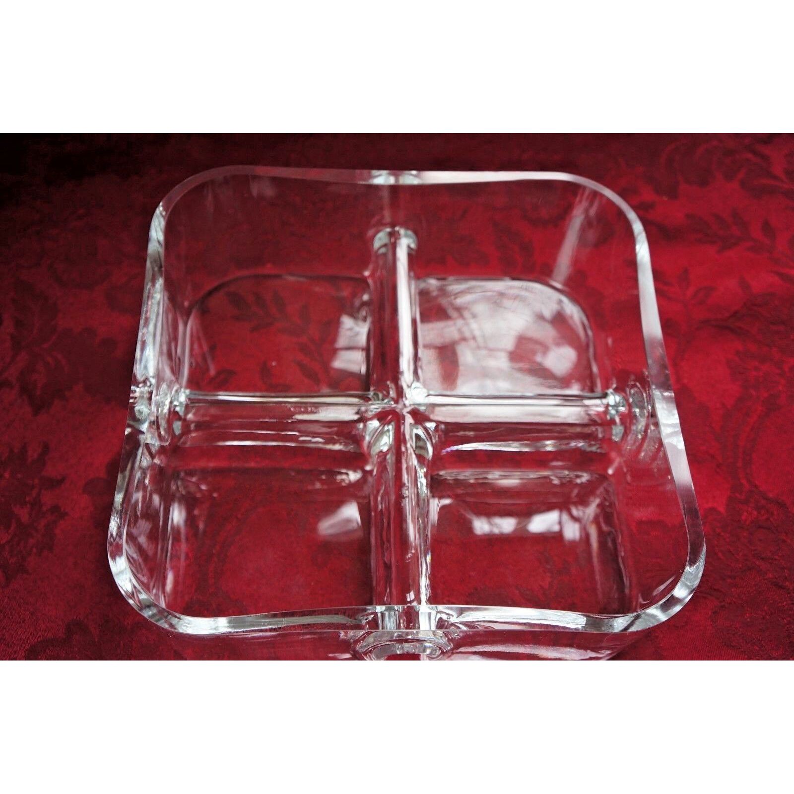 SQUARE GLASS SERVING BOWL WITH FOUR COMPARTMENTS: MADE IN POLAND