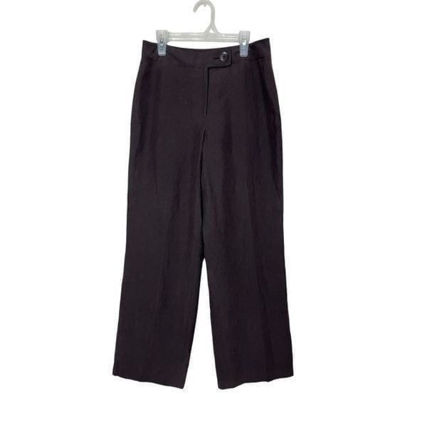 Women’s Dark Brown Silk Linen Blend Wide Leg Pants Trousers Size 4