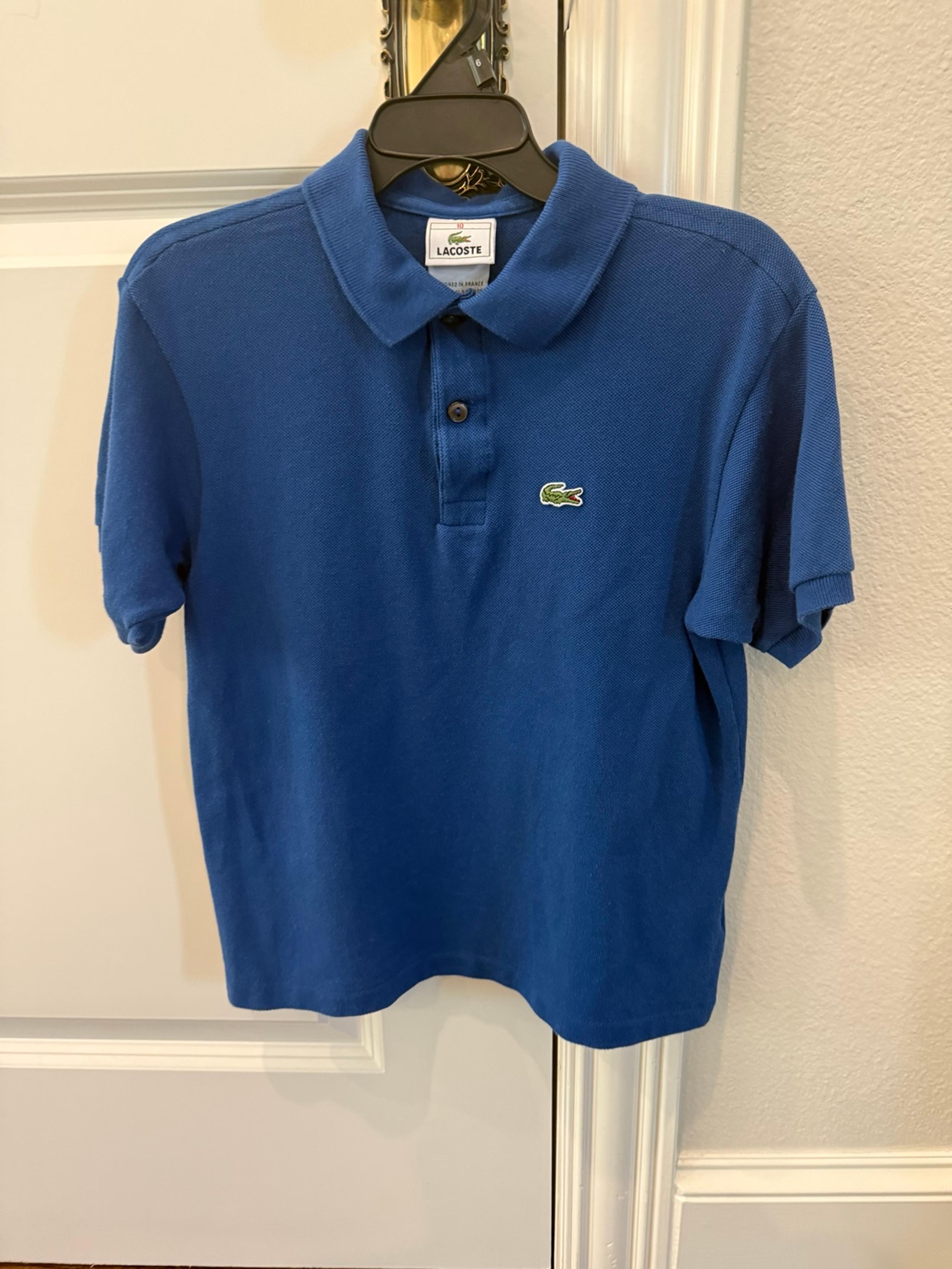Boys Lacoste blue polo short sleeve shirt size 10