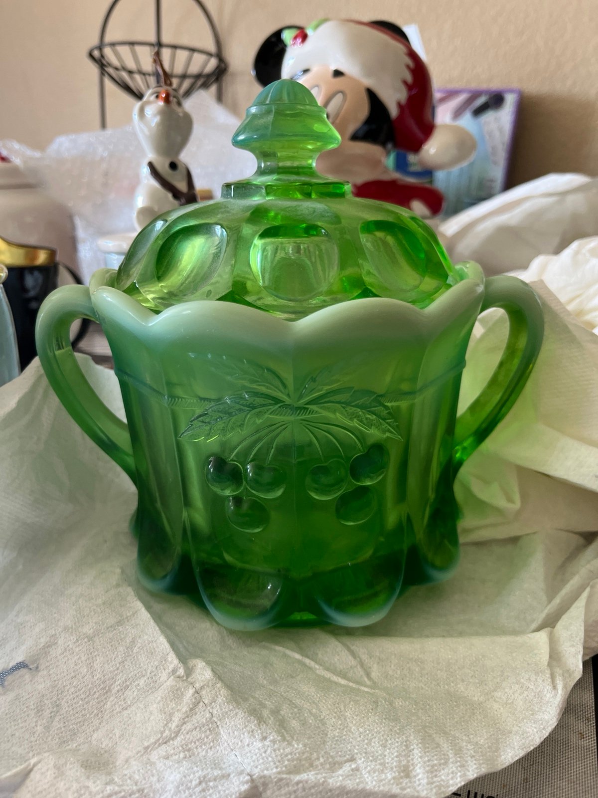 Mosser green cherry cookie jar