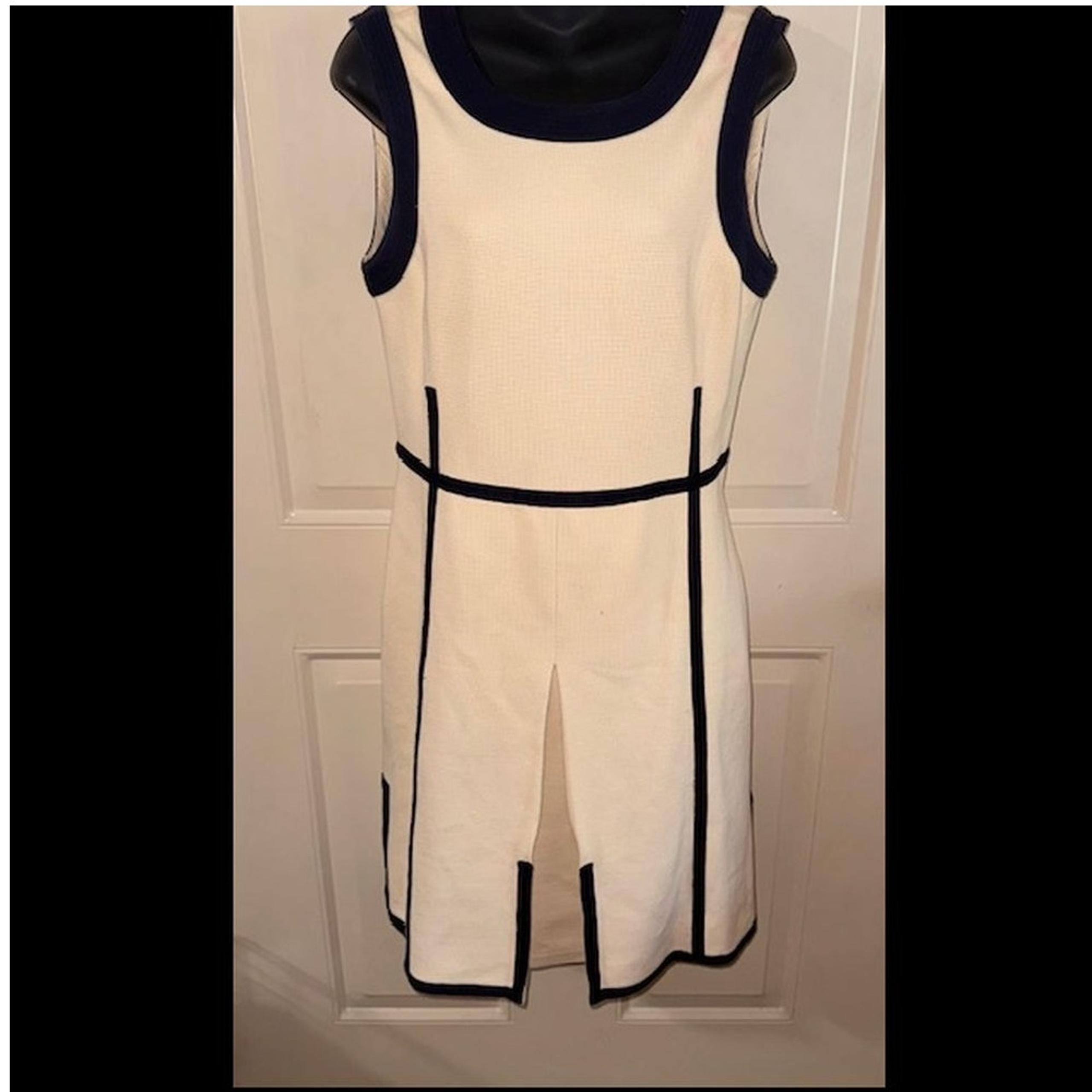 Tory Burch Beige & Navy Addis Dress Sleeveless Trim Knit M or 8/10