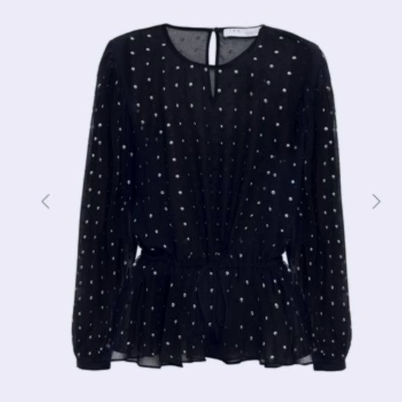 IRO Gathered studded georgette blouse black and silver size 4
