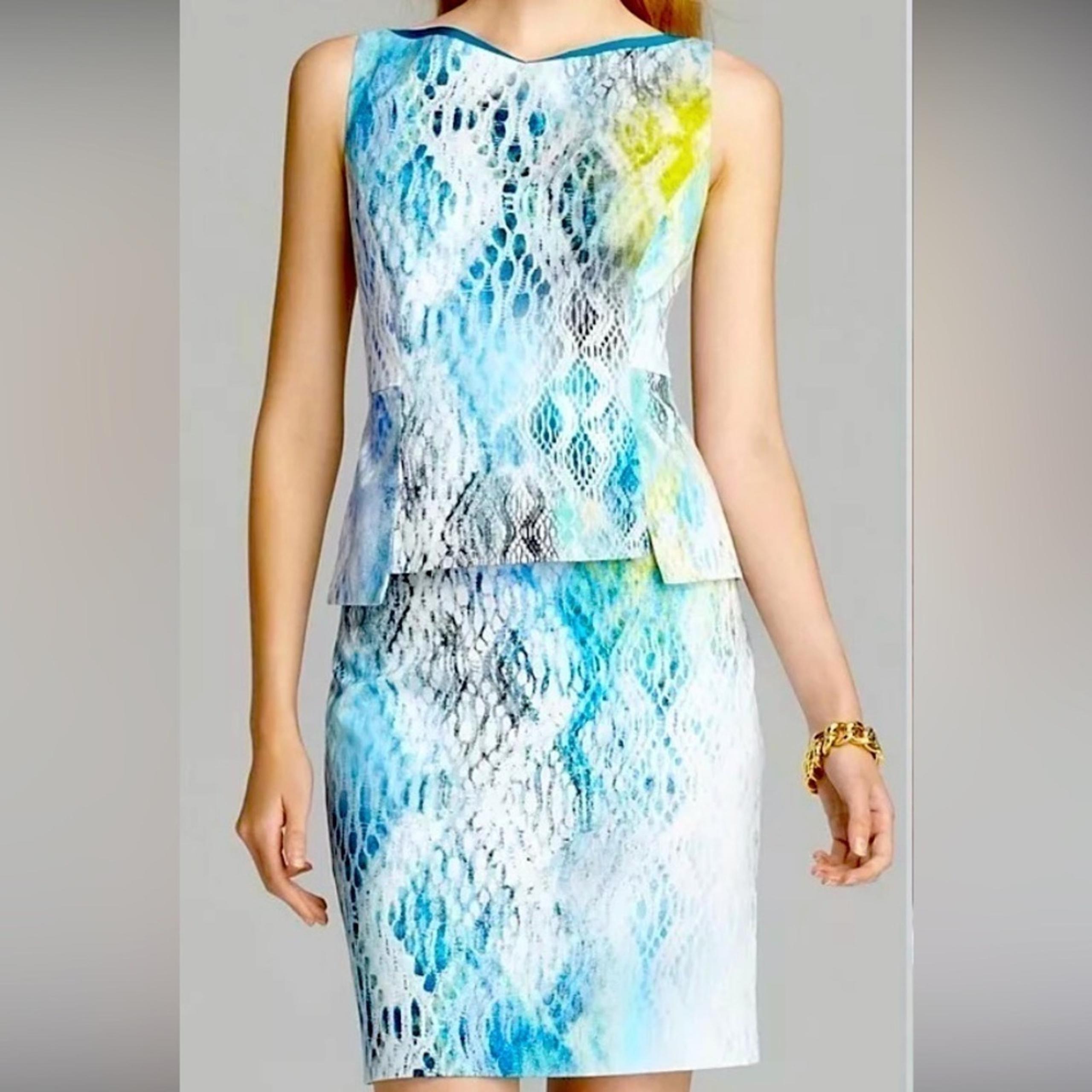 Elie Tahari Lydia Peplum Lace Effect Sea Life Abstract Print Dress 6