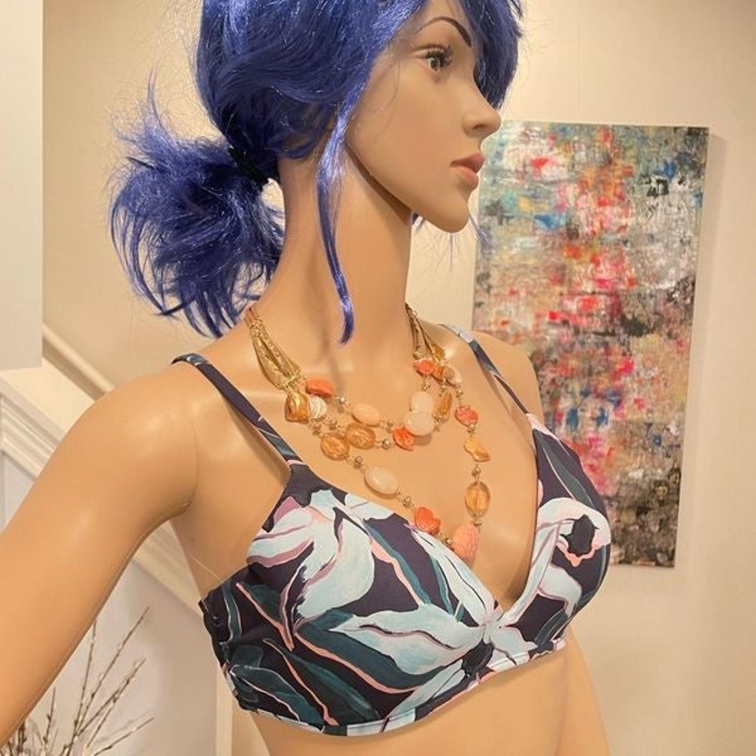 NWT Tory Burch Desert Bloom Bikini Top Size L Blue Green Floral