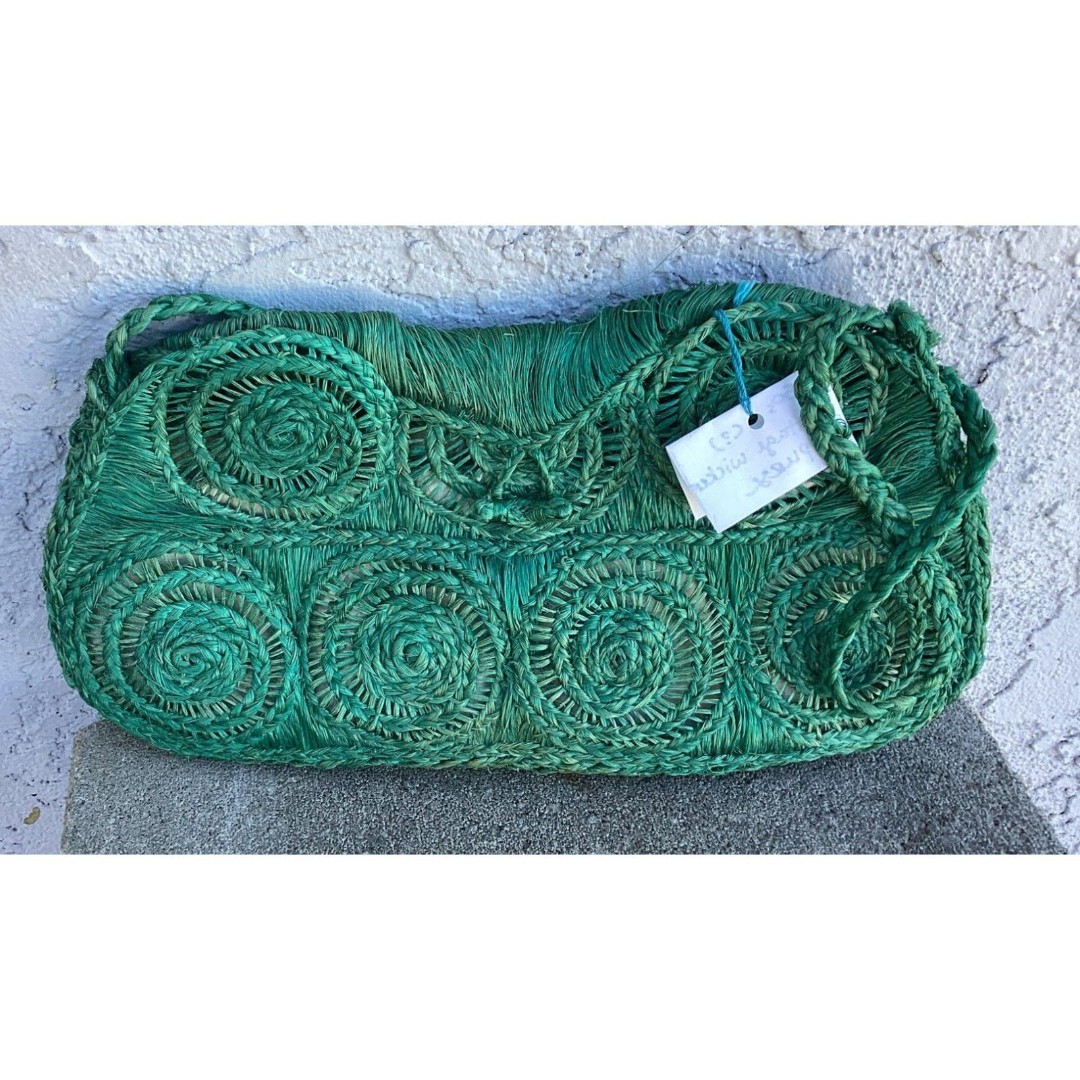 Title: Vintage 1950s Green Wicker Purse - Unique Handwoven Design - Collectible!