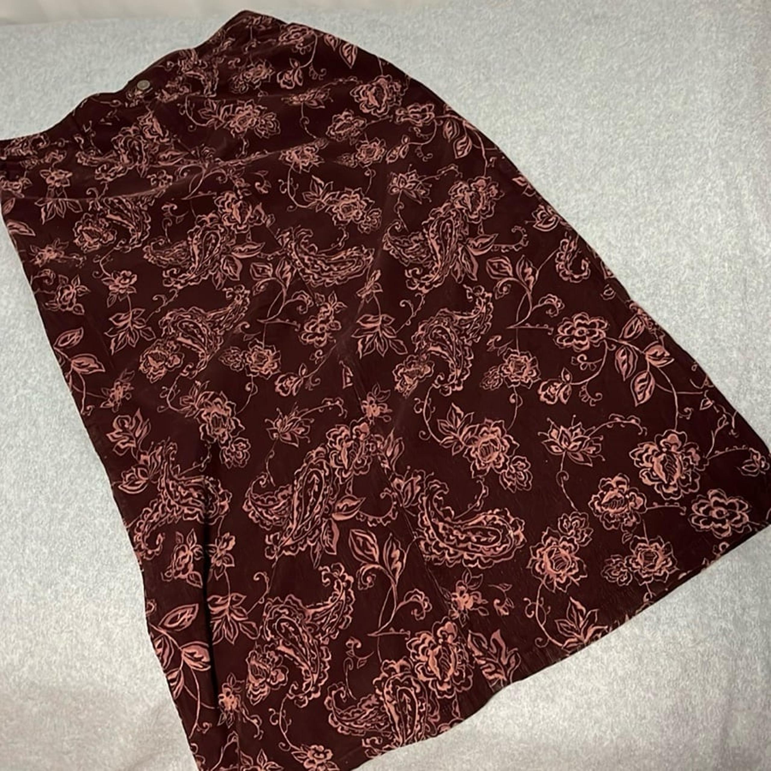 Eddie Bauer Maxi Corduroy Skirt Size 12 Tall Paisley Floral Western Modest