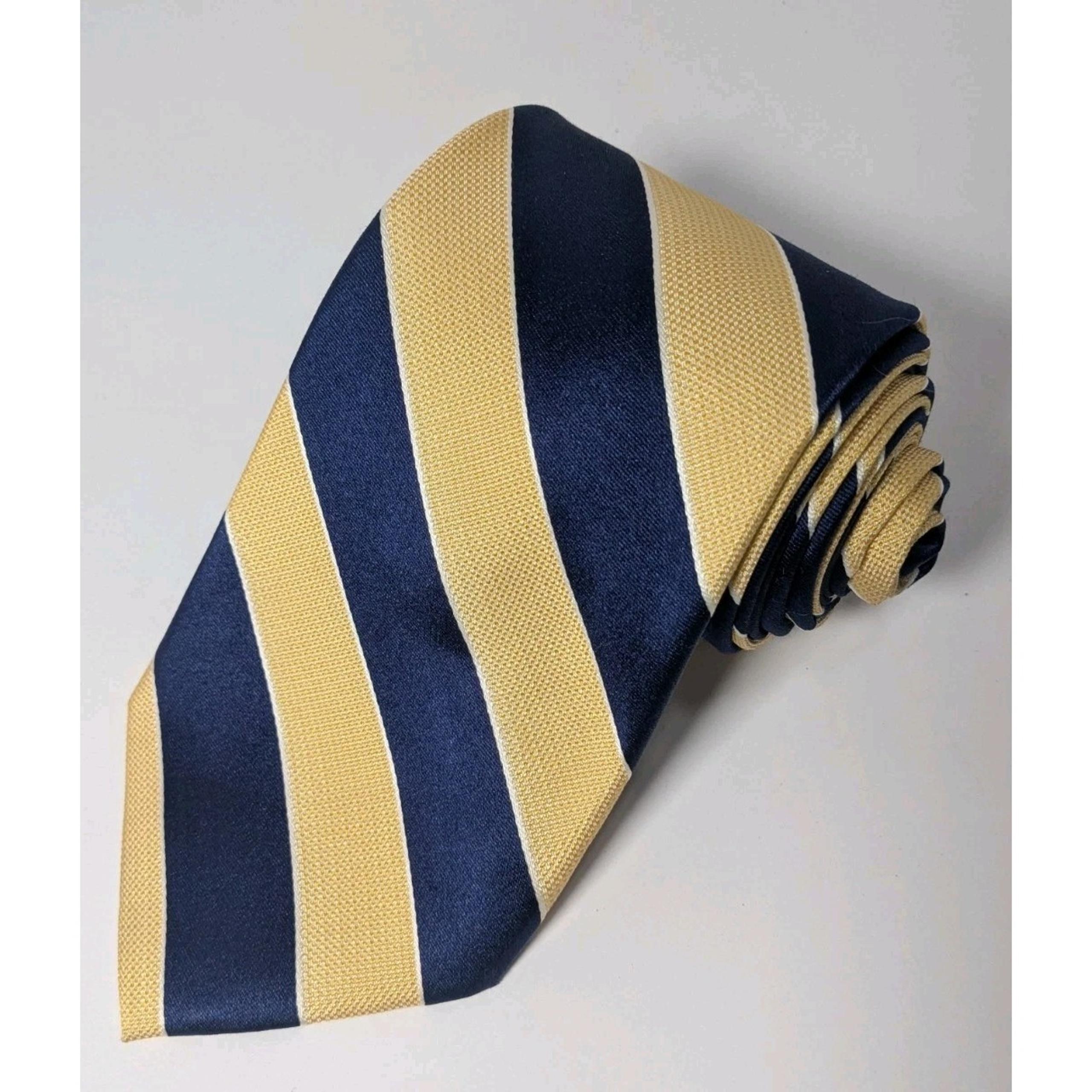 Nautica Silk Repp Necktie Gold Blue Stripe Made USA