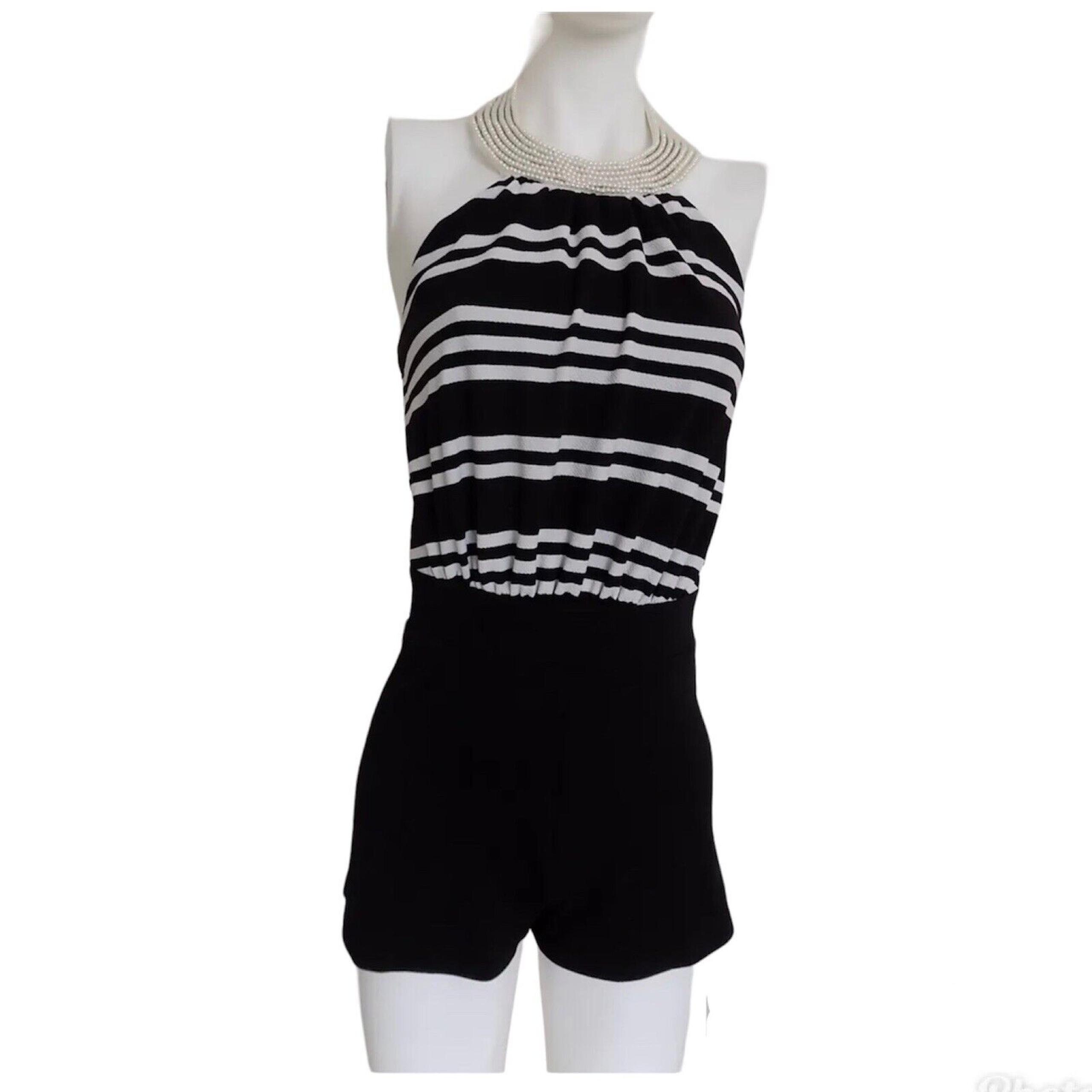 Love Culture shorts romper halter size Small black white pearls