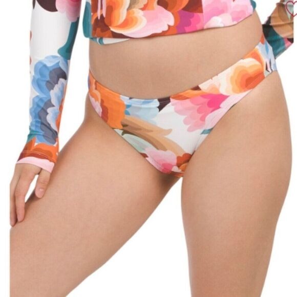 Blanca Womens Floral Bikini Bottom Swimwear Mid-Rise Full Coverage Multicolor Si