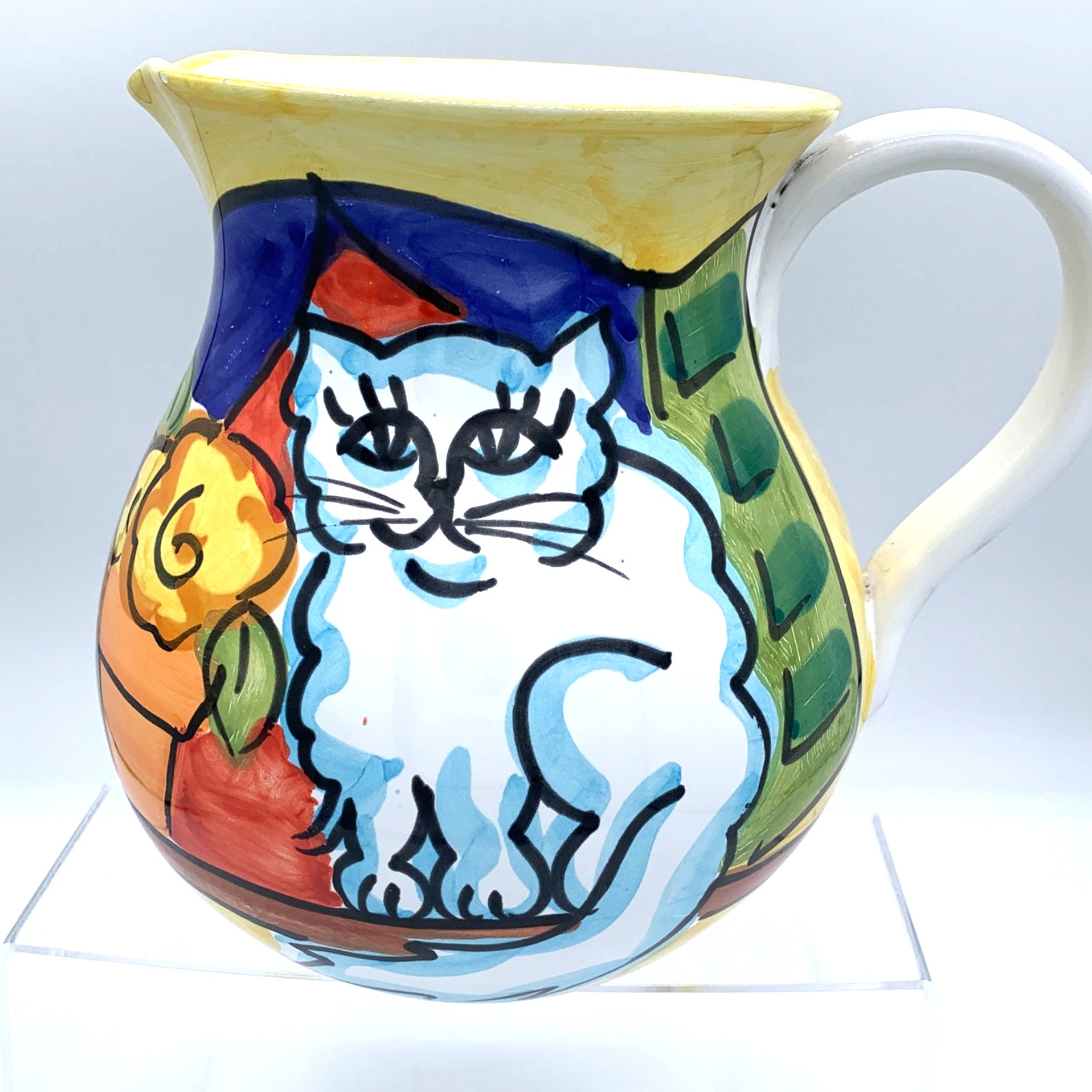 The Cellar Hand painted Cat Pitcher Made in Italy 1997