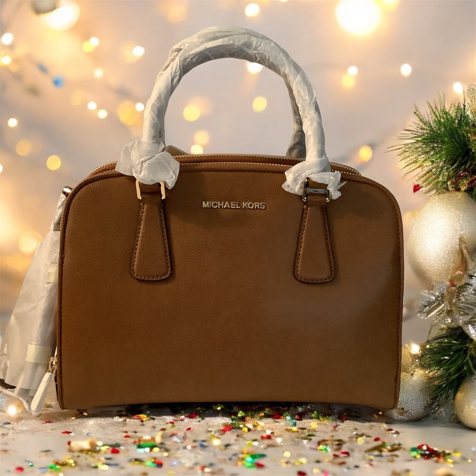 Michael Kors Leather Luggage Brown REESE Satchel Handbag Crossbody NWT