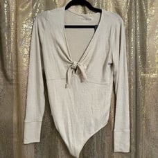 Abercrombie & Fitch Soft Cozy Tie Front Cream Long Sleeve Bodysuit M NWT