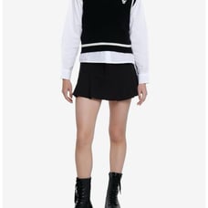 Hot Topic Thorn & Fable Skull Tie Twofer Girls Sweater Vest Shirt S Pastel Goth