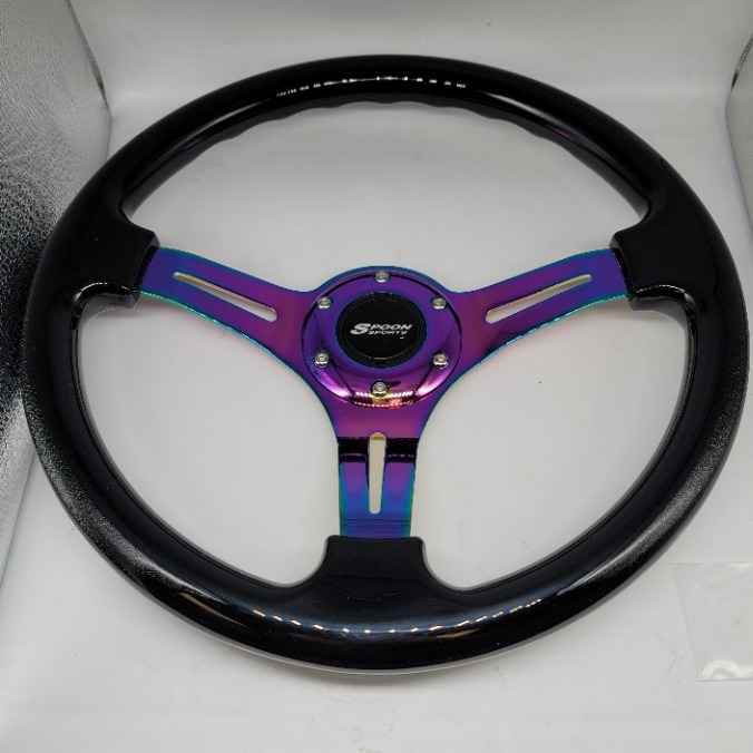 NEW 350mm 14 Universal JDM SPOON ABS Racing Steering Wheel Black With Neo Spoke