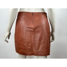 Vince Leather Mini Skirt Women 2 EUC Zip Closure Lined Brown PleatedFront Pocket
