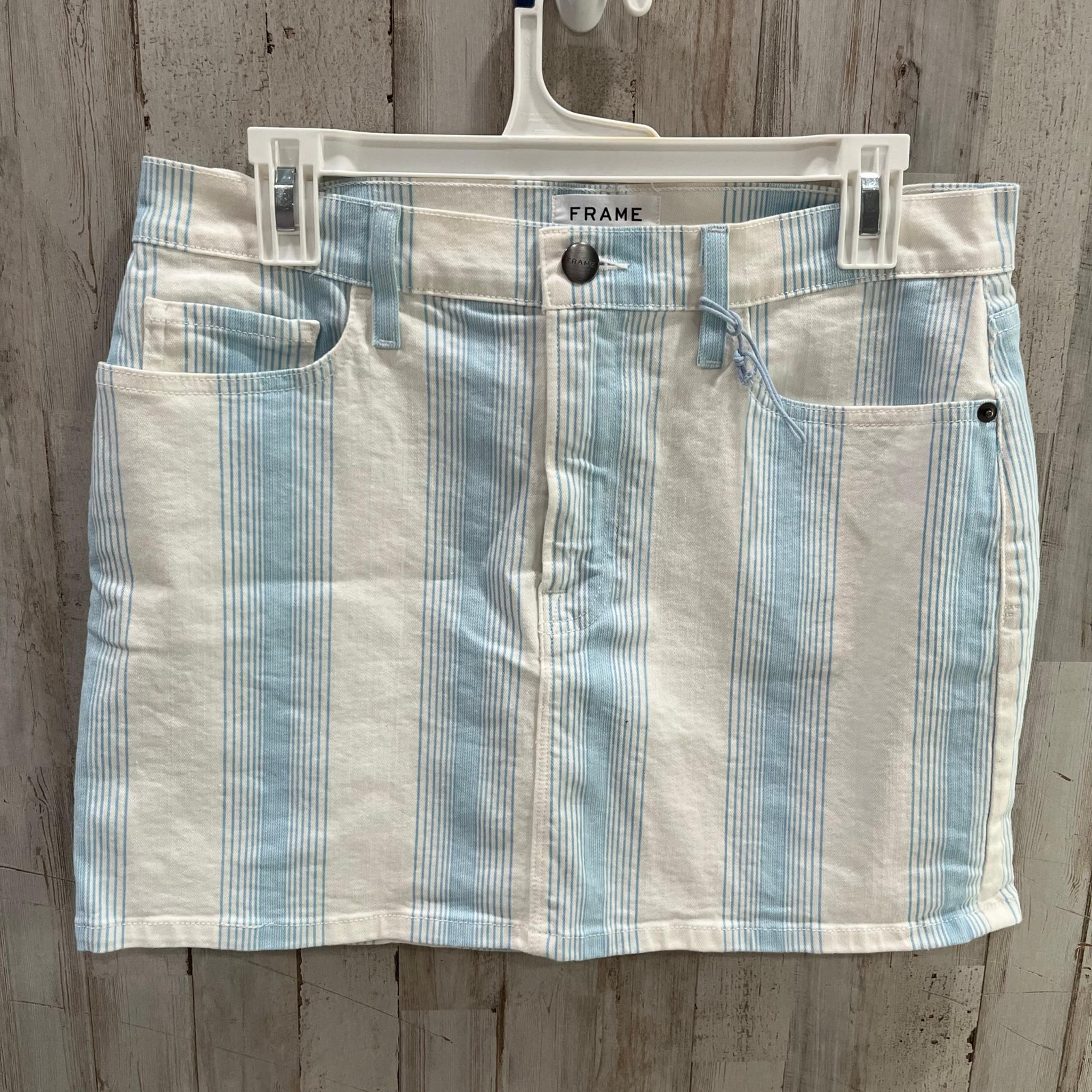 Frame Women's Ombre Blue White Stripes Micro Mini Denim Jean Skirt Size 30 NWOT