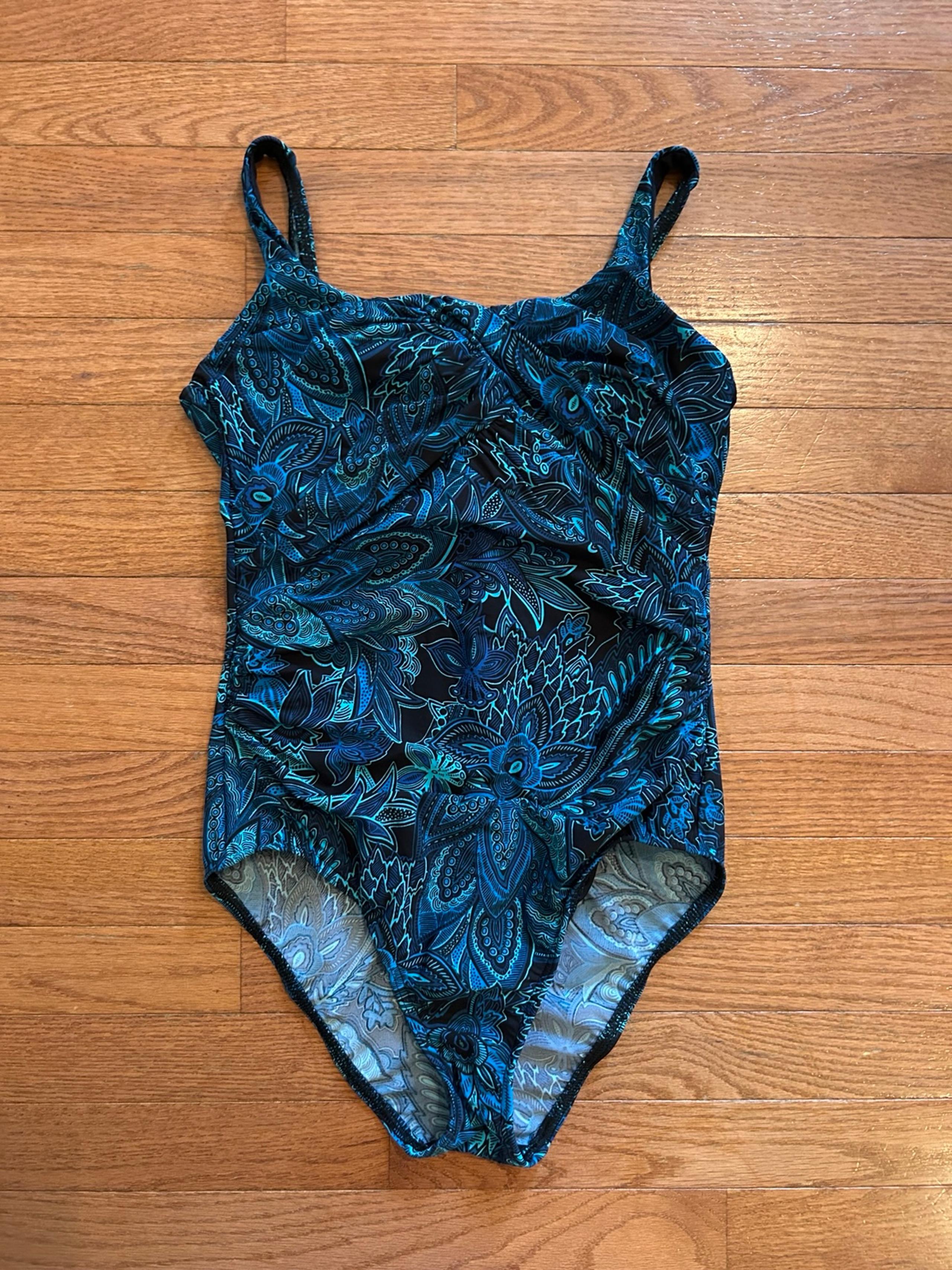 Land’s End Blue Green Paisley One Piece Underwire Swimsuit 10P